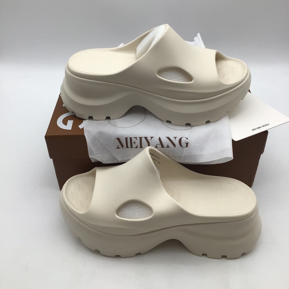 Mei Yang Womens Platform Slide Sandals Cream Chunky Sole Size EU 38 US 7.5 NEW